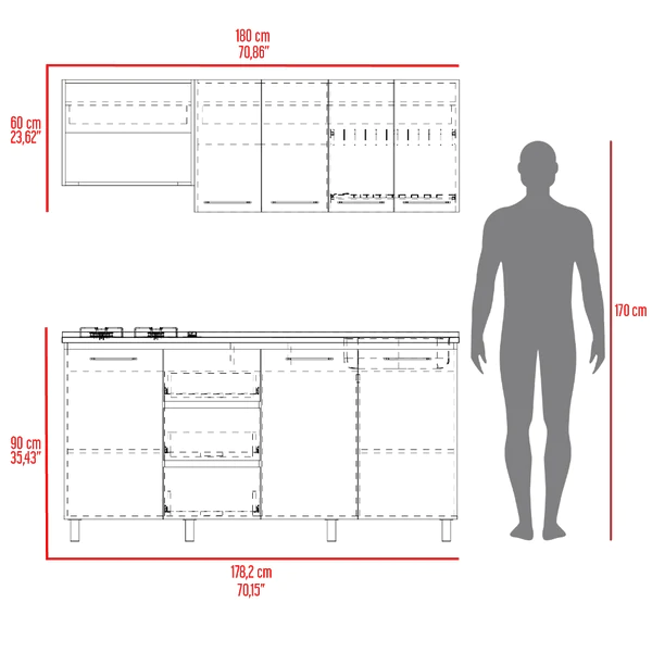 Cocina Integral Elied 180 Cm, Blanco Duqueza y Bardolino, Incluye Mesón Derecho » Cocina Integral Elied 180 Cm, Blanco Duqueza y Bardolino, Incluye Mesón Derecho - Imagen 3