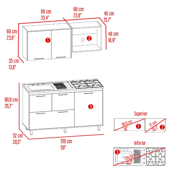 Cocina Integral Pacifica 150 Cm, Blanco Duquesa y Fresno Europeo, Incluye Mesón Derecho Socoda » Cocina Integral Pacifica 150 Cm, Blanco Duquesa y Fresno Europeo, Incluye Mesón Derecho Socoda - Imagen 4